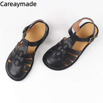 Careaymade-Pravega usnja Handwoven ženske sandale Rimsko poletje moda za ženske čevlje kravjo kožo mehko usnje mehko prašičev kletko čevlji Slike