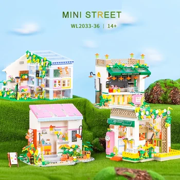 Ustvarjalno MOC Mesto Street View Serije Mini gradniki Cvet Hiši Model Mikro Diamond Skupščine Opeke Igrača za Odrasle Otrok Darilo Slike