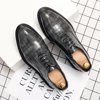 Britanski stil za moške usnjene čevlje korejski moda priložnostne usnjeni čevlji poslovnih formalno usnjeni čevlji udobno obleko, čevlji Slike