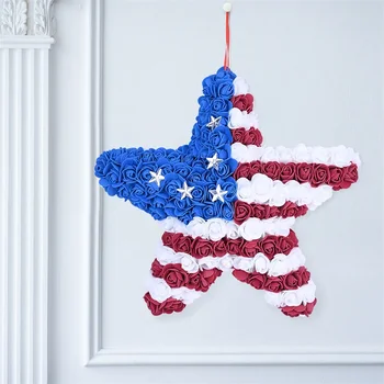 Zvezda Oblike Umetno Cvetje Venec Ameriški Dan Neodvisnosti Visi Patriotske Ornament Vhodna Vrata Stranka Stensko Dekoracijo Doma Slike