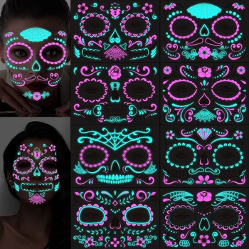 Halloween Smešno Fluorescence Nalepke Ustvarjalne Grozo Začasno Ličila Ples Smrti Duha Obraz Tattoo Nalepke Maškarada Masko Slike